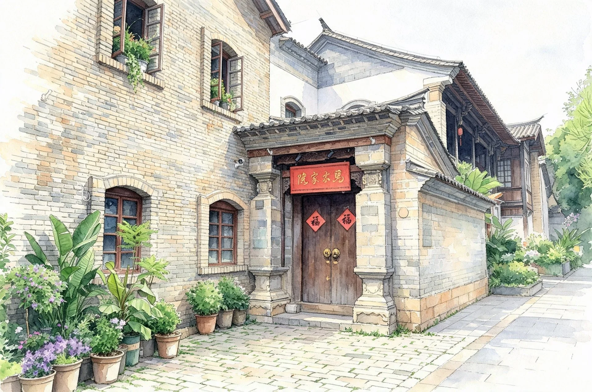 马家大院 · 南强街巷里的百年一颗印院落（手绘）